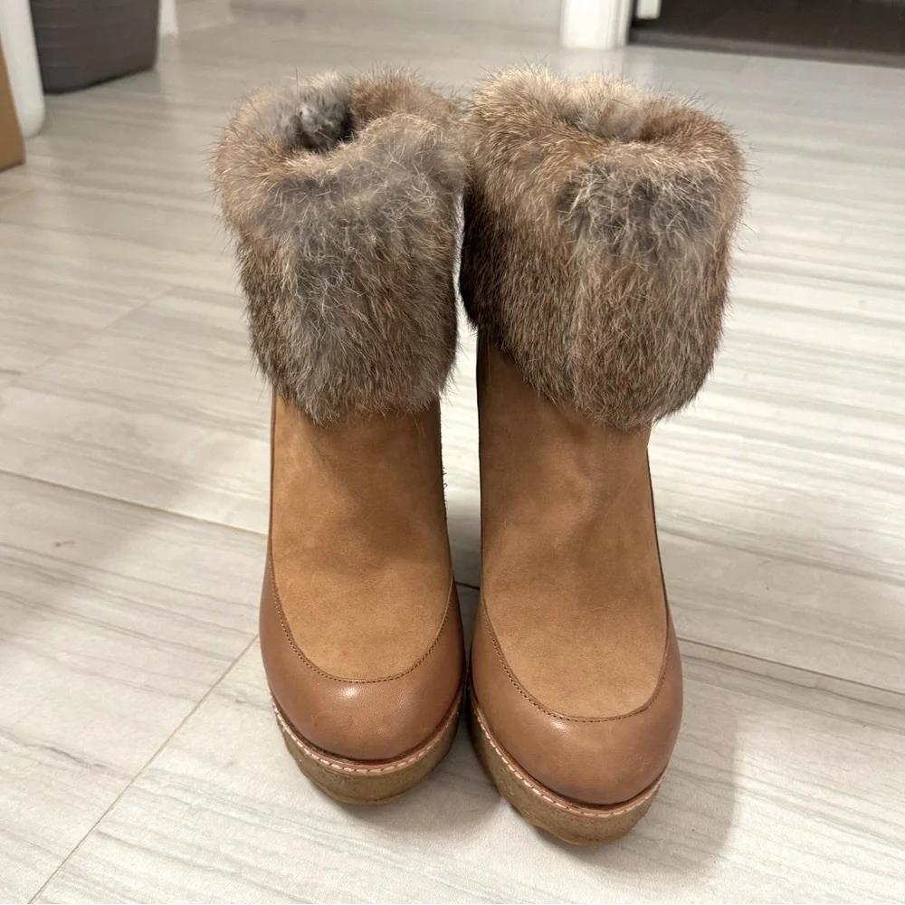 Tory Burch Tan Fur Trim Winter Boots, Tan/Brown Size 9M
